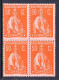 PORTUGAL — SCOTT 222 — 1918 50c CERES P15X14, CHALKY — BLK/4 — MNH — SCV $48+ - Ungebraucht