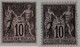 France 1898 10 Black On Lilac, 2 Shades (N Below U) MH-MNH - 1898-1900 Sage (Tipo III)