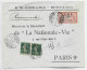 SYRIE OMF MERSON 2P+ SEMEUSE 5CX2 1 VARIETE RARE LETTRE COVER REC BEYROUTH 30.7.1921 POUR PARIS - Briefe U. Dokumente