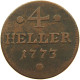 GERMAN STATES 4 HELLER 1773 HESSEN KASSEL FRIEDRICH II. 1760-1785 #t032 0949 - Groschen & Andere Kleinmünzen