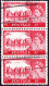 GREAT BRITAIN 1959 QEII 5sh X 3 Vertical Strip Rose-Carmine, Caernarvon Castle SG596 Used - Usati