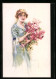 Künstler-AK Luis Usabal: Attraktive Dame Mit Einem Riesigen Blumenstrauss  - Usabal