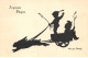 Silhouettes - N°77644 - Félicien Philipp - Heureuses Pâques - Enfants Dans Une Cariole Tirée Par Un Lièvre - Silhouettes