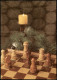 Schach Chess Motivkarte Spielbrett Mit Kerze U. Tannenzweigen 1975 - Contemporain (à Partir De 1950)