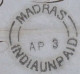 1875 - Devant De Lettre De MADRAS, INDE INDIA Vers LYON, FRANCE - Via BOMBAY - India Unpaid - 1854 Compagnia Inglese Delle Indie