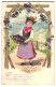 Stoff-Präge-AK Ein Mädchen Mit Einem Korb Blumen, Teile Ihrer Tracht Aus Stoff  - Sonstige & Ohne Zuordnung