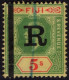 FIJI 1914 KGV 5/- Green & Red/Yellow SG136  Revenue-Stamp Duty Cancelled - Fidschi-Inseln (...-1970)