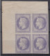 FRANCE ESSAI DE COULEUR EMPIRE LAURE 30c EN VIOLET - BLOC DE 4 COIN DE FEUILLE - Proofs, Unissued, Experimental Vignettes