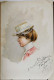 AQUARELLE- POCHADE. "Buste De Jeune Femme élégante Au Chapeau Rond ". Signée Datée 1900 N°7 - Wasserfarben