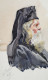 Aquarelle Pochade.-  "Moine Orthodoxe En Buste, à La Barbe Blanche Et La Robe Noire" Signé Datée 1901 - Wasserfarben