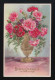 Rosa Rote Blumen Strauß Goldvase, Glückwunsch Namenstag, Untergrub 14.10.1935 - Hold To Light