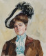 Aquarelle. "Femme Au Chapeau à Plume Et Foulard Bleu". Buste. Pas Signé. Attribué à Berthe Flournoy 1900. Ecole Suisse - Watercolours