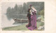 COUPLES - L'adieu - Un Adieu Au Bord Du Lac - Couple S'embrassant - Dessin - Carte Postale Ancienne - Couples