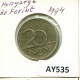 20 FORINT 1994 HUNGRÍA HUNGARY Moneda #AY535.E.A - Hongrie