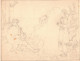 Delcampe - Aquarelle Et Dessin: Trois Jeunes Filles & Musicien. Scène De Genre De La Vie Quotidienne. B.F. Fond D'Atelier Vers 1900 - Acuarelas