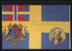 AK Schweden, Wappen, Fahne Und Frau In Tracht  - Genealogie