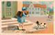 H1040 - Litho Glückwunschkarte Schulanfang - Kleines Mädchen Zuckertüte Hund Dog - Primero Día De Escuela