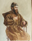 Aquarelle "Religieux à La Soutane Brune Et Au Chapelet". Fond D'Atelier B.F. Vers 1900 - Watercolours