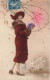 FETES ET VOEUX - Nouvel An - Une Femme Tenant Un Bouquet De Rose - Colorisé - Carte Postale Ancienne - Nouvel An