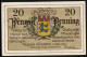 Notgeld Tondern 1920, 20 Pfennig, Plebiscit Slesvig, Wappen, Tod Als Gast Im Weissen Schwan  - Dänemark