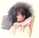 Aquarelle Pochade "Portrait En Médaillon D'une Femme Pensive". Fond D'Atelier Signé B. Flournoy Vers 1900 - Aquarel