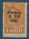 Germany:Estonia:Unused Overprinted Soviet Stamp Pernau 8. V11 1941, Misprint - Estonia