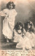 3 Girl Children Holding A Cat Art Nouveau Hairdo See - Groupes D'enfants & Familles