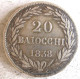 États Pontificaux , 20 Baiocchi 1838 B Bologne An VIII, Grégoire XVI, En Argent , Rare - Vatikan