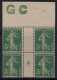 Semeuse 137**/MNH- Millésime GC 8 Tbcentré, Papier Gris, LETTRES "GC" Grasses Superbe ! Cote : 120€ - Millésimes