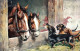 Horse & Dog Puppies Edition Vintage Original Artist Signed K. FEIERTAG  Lithography Postcard B.K.W.I Edition Dachshound - Feiertag, Karl