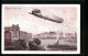 Künstler-AK Mannheim, Zeppelin über Dampfschiff Mit Brücke - Zeppelin-Postkarte Nr. 4 Von Stollwerck  - Landwirtschaftl. Anbau
