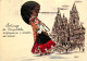 Spain Santiago De Compostela Cathedral & Ethnic Woman Typical Clothing Signed Illustration - Europa