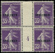 ** VARIETES - 142   Semeuse Camée, 35c. Violet Surch. SPECIMEN, BLOC De 4 Mill.4, Timbres Normaux *, TB - Lehrkurse