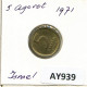 5 AGOROT 1971 ISRAEL Coin #AY939.U.A - Israel
