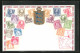 Präge-AK Dänemark, Briefmarken Wappen Mit Löwen Und Herzen, Landkarte  - Briefmarken (Abbildungen)