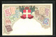 Künstler-AK Italien, Briefmarken Und Wappen Mit Fahnen  - Timbres (représentations)