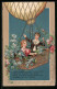 Präge-AK Zwei Kinder Mit Blumen Im Ballonkorb  - Balloons