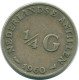 1/4 GULDEN 1960 NIEDERLÄNDISCHE ANTILLEN SILBER Koloniale Münze #NL11092.4.D.A - Antilles Néerlandaises