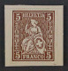 Schweiz  22 P,  Sitzende Helvetia 5 Rp. PROBEDRUCK In KUPFER Auf Karton, SELTEN - Unused Stamps