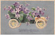 Fantaisies - N°75070 - Souhaits De Bonheur - Voiture Remplie De Violettes - Carte Gaufrée - Autres & Non Classés