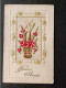 Bonne Année - Carte Brodée - Panier De Fleurs - Dorure - Cadre Relief - Carte Postale Ancienne - Nouvel An