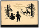 Scherenschnitt-AK Neujahr Kinder Mit Schlitten Reh Und Hirsch HAMBORN 30.12.1924 - Silhouetkaarten