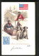 Lithographie Etats-Unis D`Amerique, La Poste, Amerikanischer Postbote Mit Hundeschlitten, Flagge Und Briefmarke  - Poste & Postini