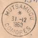 COMORES - 95 FR. 8 STAMP  FRANKING ON REGISTERED AIR COVER FROM FOMBONI TO FRANCE -1968 - Lettres & Documents