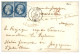 STATION FRANCAISE De SINGAPOUR : 1860 20c (n°14)x2 Sur Lettre De BREST Pour STATION FRANCAISE DE L' INDOCHINE à SINGAPOU - Legerstempels (voor 1900)