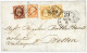 1854 1F EMPIRE Carmin Foncé (n°18a) + Paire 10c (n°13) + 40c (n°16) Obl. DS2 Sur Lettre De PARIS Pour BOSTON (ETATS-UNIS - 1853-1860 Napoléon III