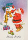 PAPÁ NOEL Feliz Año Navidad MUÑECO DE NIEVE Vintage Tarjeta Postal CPSM #PAU397.ES - Santa Claus
