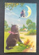 Fantaisie - Carte Sonore - Chaton Qui Miaule à La Lune - Chaton Sur La Lune - Carte Postale Ancienne - Animaux Habillés