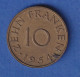 Saarland Kursmünze 10 Franken, 1954 - Used Stamps