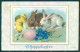 Greetings Easter Chick Rabbit Serie 144 Relief Postcard HR0046 - Other & Unclassified